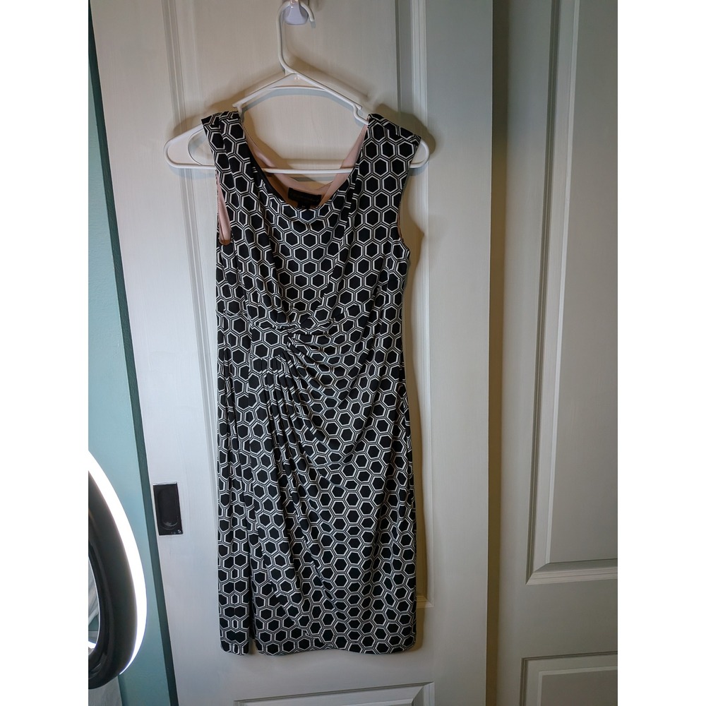 Connected Apparel Geometric Honeycomb Ruched Sheath Dress Black White 8P